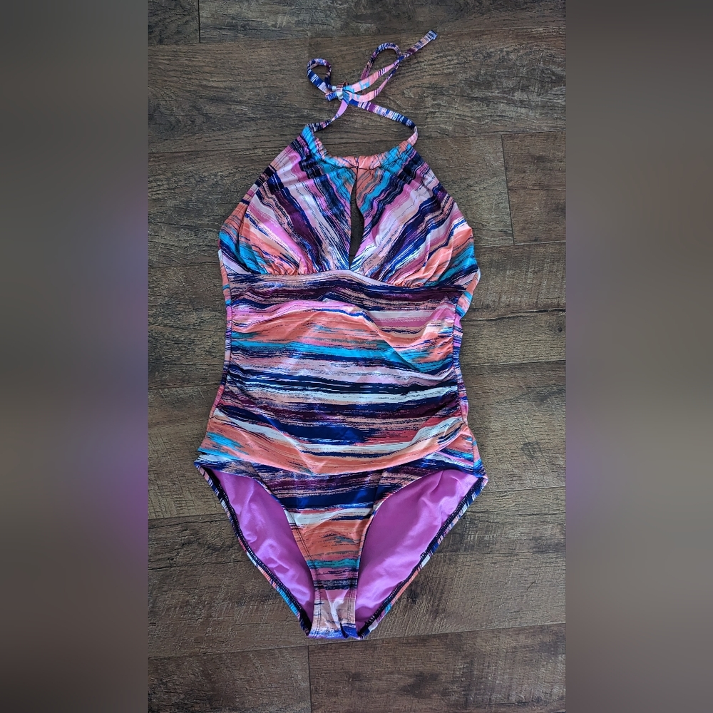 Liz Claiborne Size 8 one piece multi colored Bathing suit